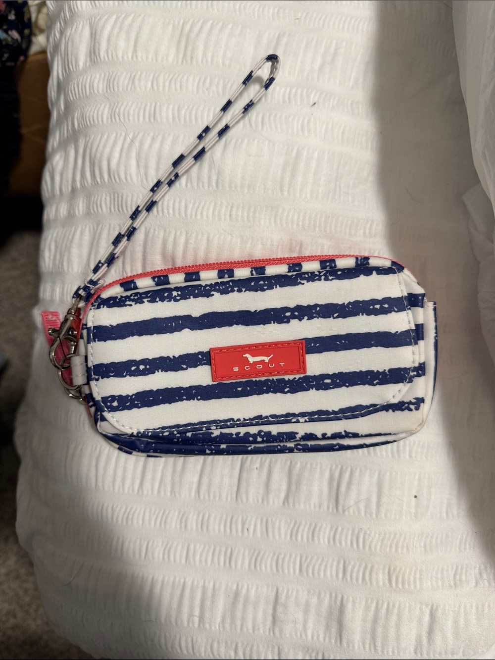 Scout Striped Wristlet Pouch in Navy, White and Coral